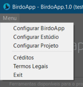 "Menu principal do BirdoApp"