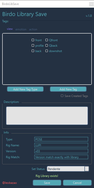 "Save BirdoLibrary interface"