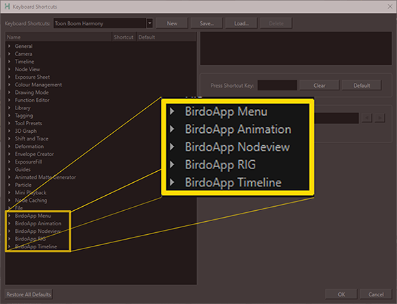 "janela de keyboard shortcut do Harmony"